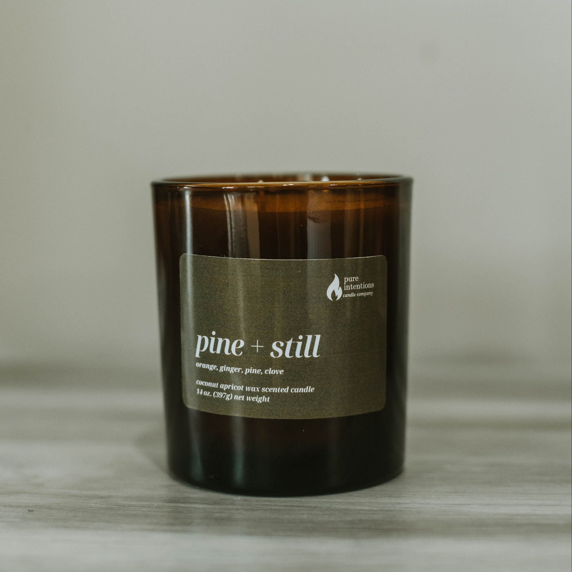 Candle with a label on a neutral background