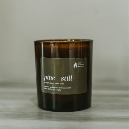 Candle with a label on a neutral background
